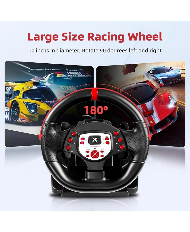 Nbcp 180°Gaming Racing Steering Wheel with Pedals & Dual Motors for Pc, Xbox, PS4, Switch – Adjustable Height, Tilt, Vibration, Strong Fix