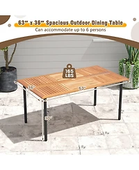 Gymax Rectangular Acacia Wood Dining Table w/ 1.9'' Umbrella Hole Patio