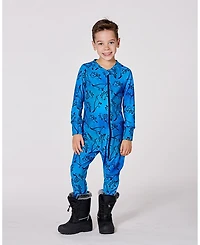 Deux par Toddler Boys One-Piece Thermal Underwear Blue Gradient Dinosaur Print - Toddler|Child