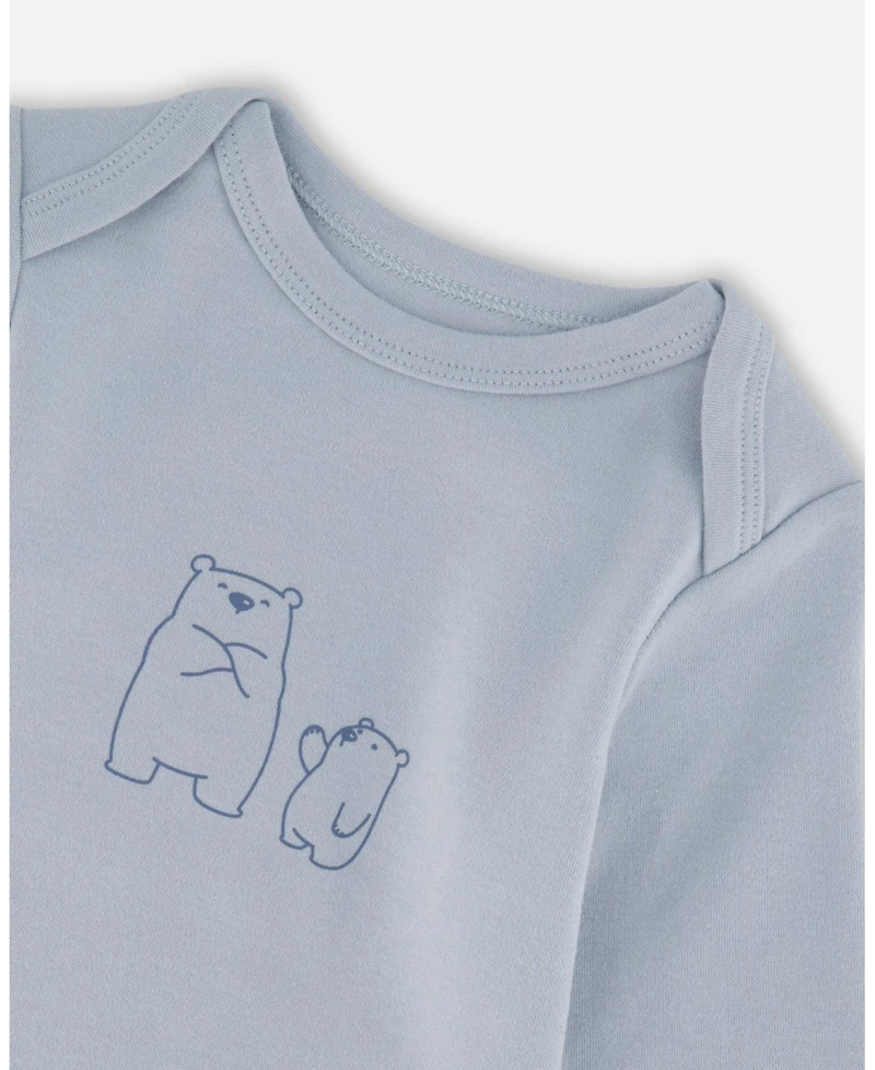 Deux par Baby Boy Cotton Onesie and Overalls Set Blue Leaf Print
