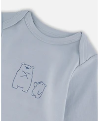 Deux par Baby Boy Cotton Onesie and Overalls Set Blue Leaf Print
