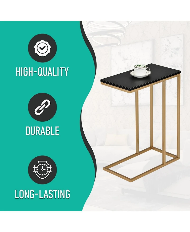 Kings Brand Furniture C-Shaped End Table Side Table for Sofa and Bed Couch Table Tv Tray for Bedroom and Living Room (Gold/Black)