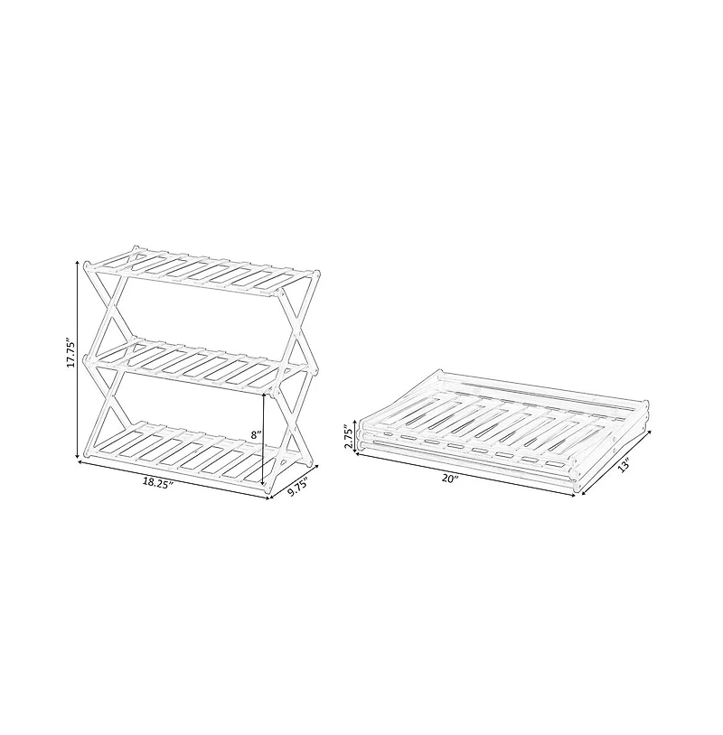 Basicwise Bamboo Foldable Shoe Rack, Free Standing Shoe Organizer Storage Rack