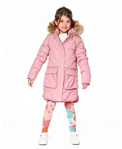 Deux par Girl Long Wavy Quilt Puffy Winter Coat Dusty Pink - Child