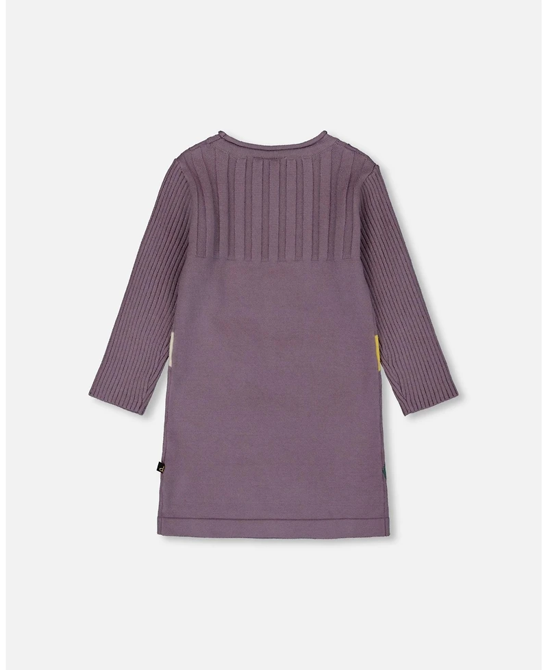 Deux par Girl Jacquard Sweater Dress with Polka Dot Pattern Purple Gray
