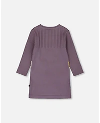 Deux par Girl Jacquard Sweater Dress with Polka Dot Pattern Purple Gray