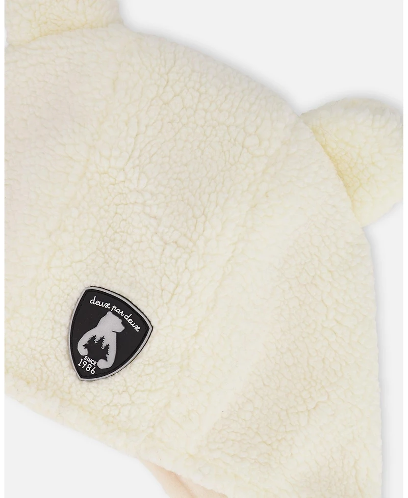 Deux par Toddler Unisex Lined Sherpa Hat with Ear Flaps Off-White - Baby|Toddler
