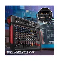 Pyle 8-Channel Wireless Bt Streaming Audio Mixer with Recording Interface, 6 Xlr Input/ 2 Output Connectors