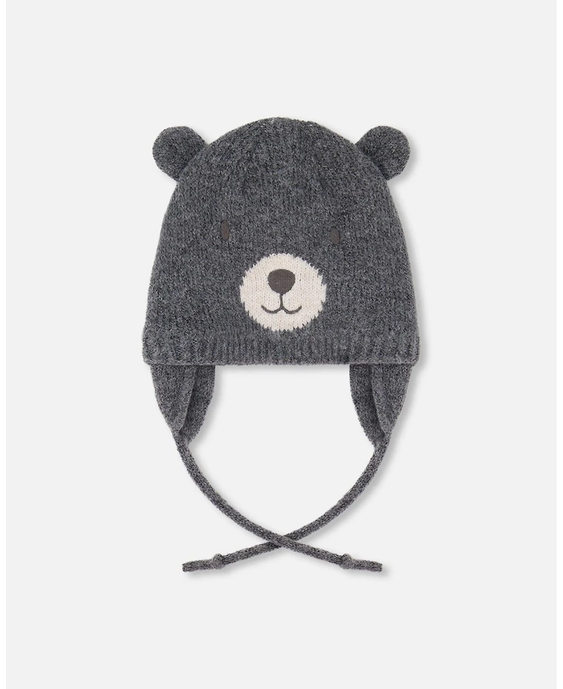 Deux par Baby Boy Lined Knit Hat with Ears Gray 