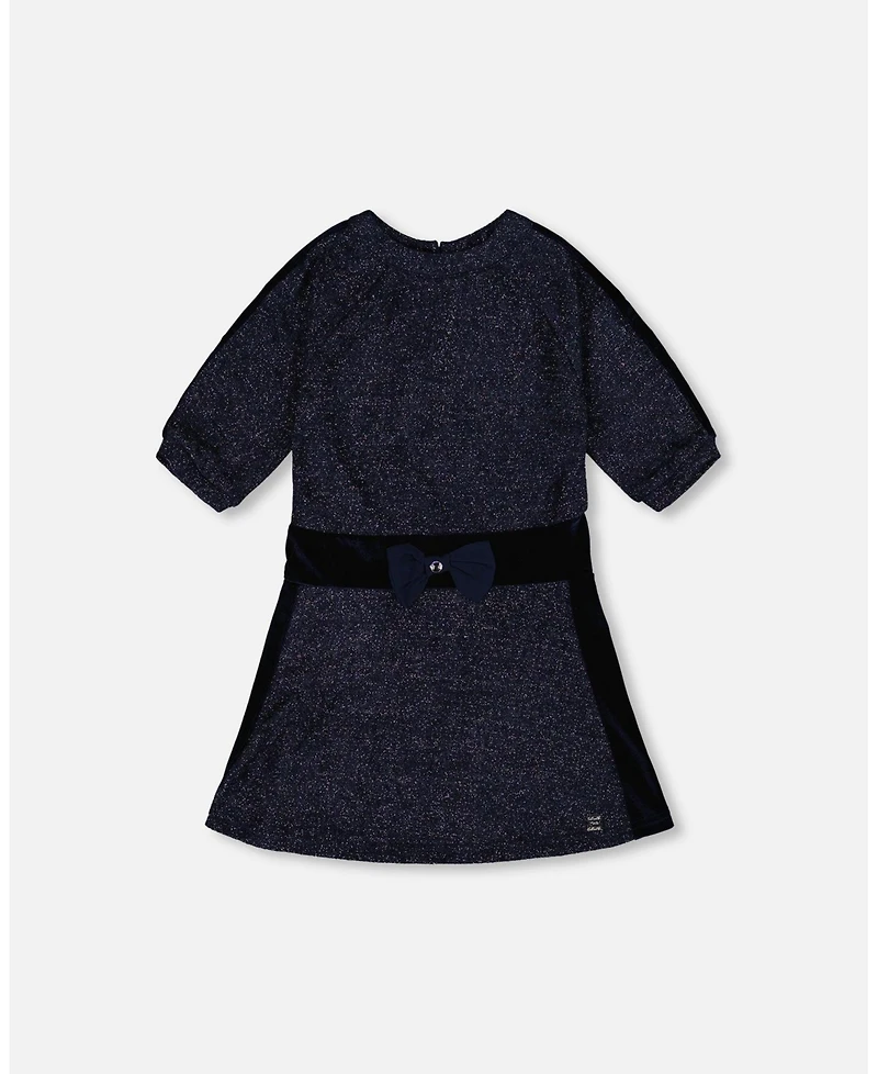 Deux par Girl 3/4 Sleeve Lurex Dress Navy Blue - Toddler|Child