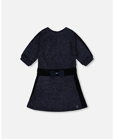 Deux par Girl 3/4 Sleeve Lurex Dress Navy Blue - Toddler|Child