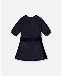 Deux par Girl 3/4 Sleeve Lurex Dress Navy Blue - Toddler|Child