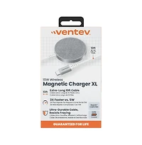 Ventev 15W Ultrafast Wireless Magnetic Charger with Extra-Long 10 Foot Alloy Cable-Silver