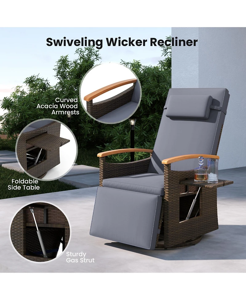 Gymax Set Of 2 Outdoor 360° Swivel Rattan Recliner Chair Patio Wicker Chaise Lounge Chair
