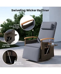 Gymax Set Of 2 Outdoor 360° Swivel Rattan Recliner Chair Patio Wicker Chaise Lounge Chair