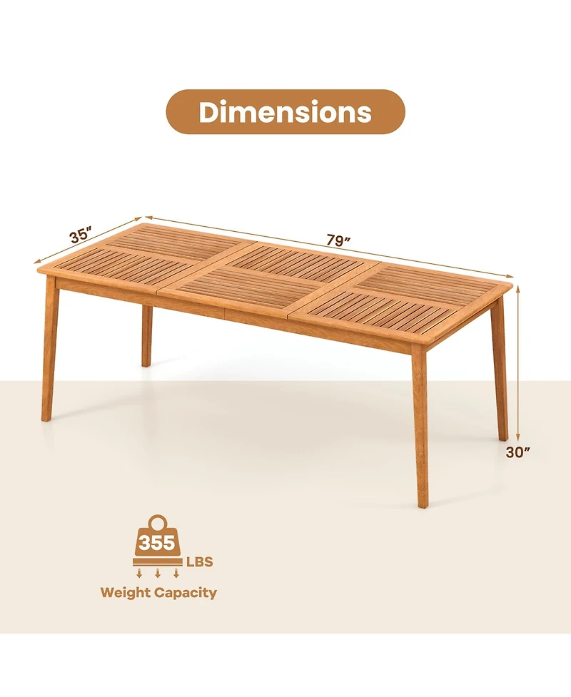 Gymax 8-Person Outdoor Acacia Wood Dining Table w/ 1.96'' Umbrella Hole Rectangular