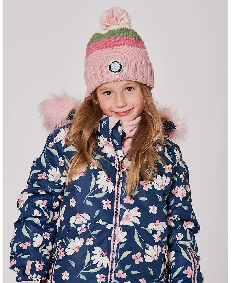 Deux par Girl Lined Knit Pompom Hat Pink and Green - Toddler|Child