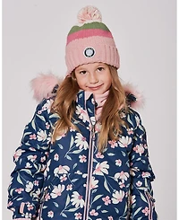 Deux par Girl Lined Knit Pompom Hat Pink and Green - Toddler|Child