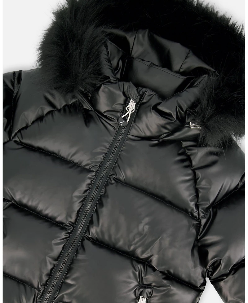 Deux par Boy Black Quilted Bomber-Style Winter Coat