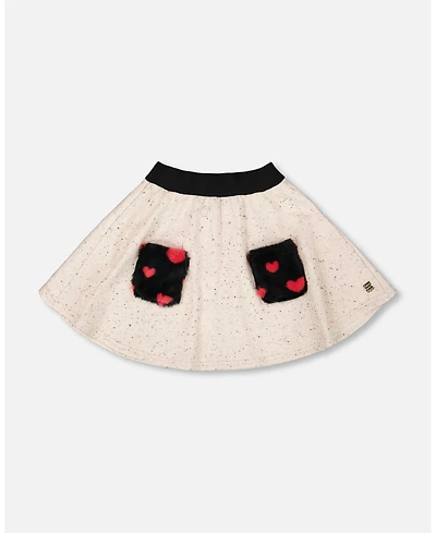 Deux par Girl Glittering French Terry Skirt Beige and Black