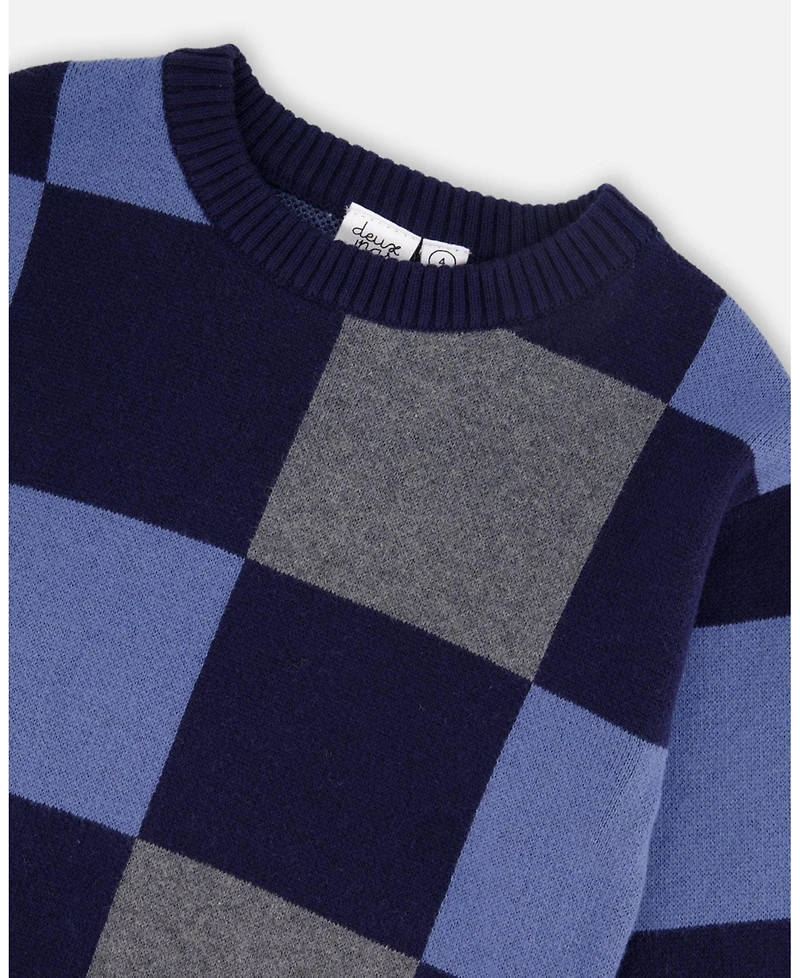 Deux par Boy Knit Sweater Blue Checkered - Toddler|Child