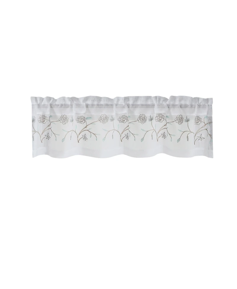 Kate Aurora Complete 3 Piece Embroidered Shabby Floral Roses Sheer Cafe Kitchen Curtain Tier & Valance Set - Neutral/Linen