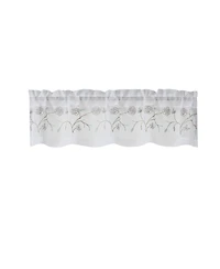Kate Aurora Complete 3 Piece Embroidered Shabby Floral Roses Sheer Cafe Kitchen Curtain Tier & Valance Set - Neutral/Linen