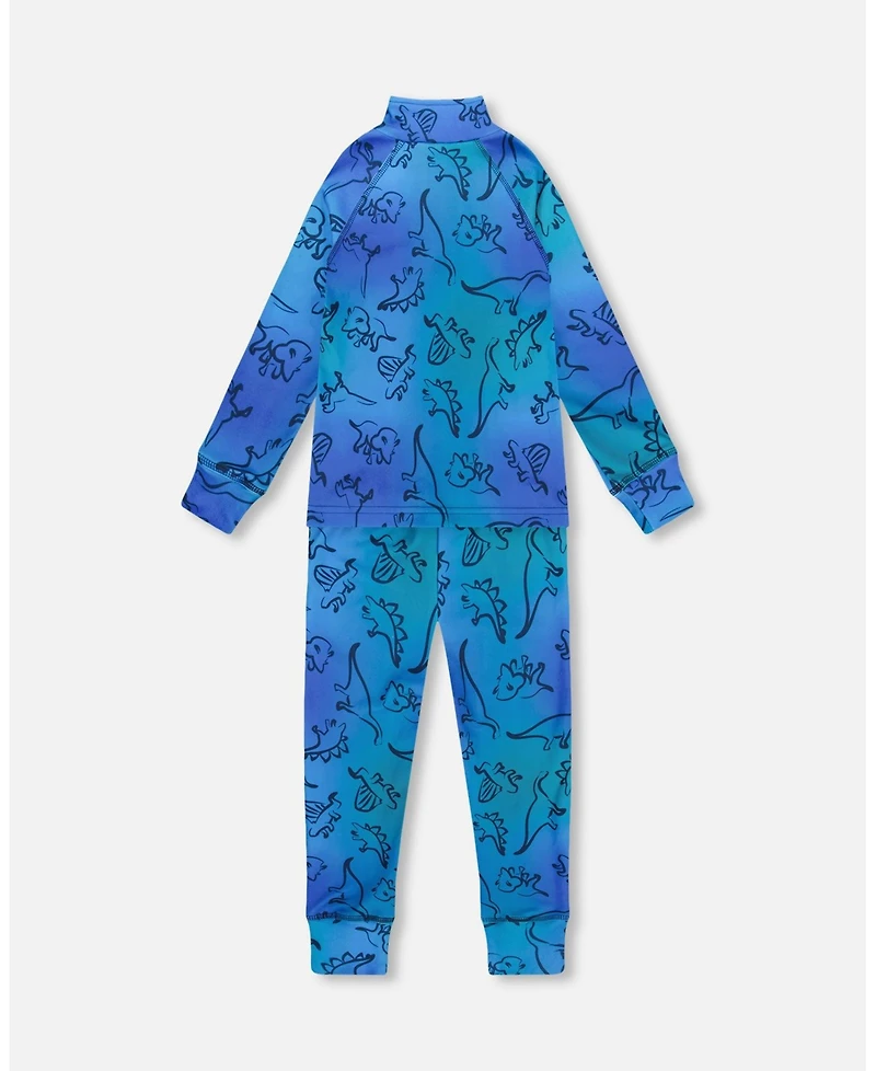 Deux par Boy Two-Piece Thermal Underwear Set Blue Gradient Dinosaur Print - Toddler|Child