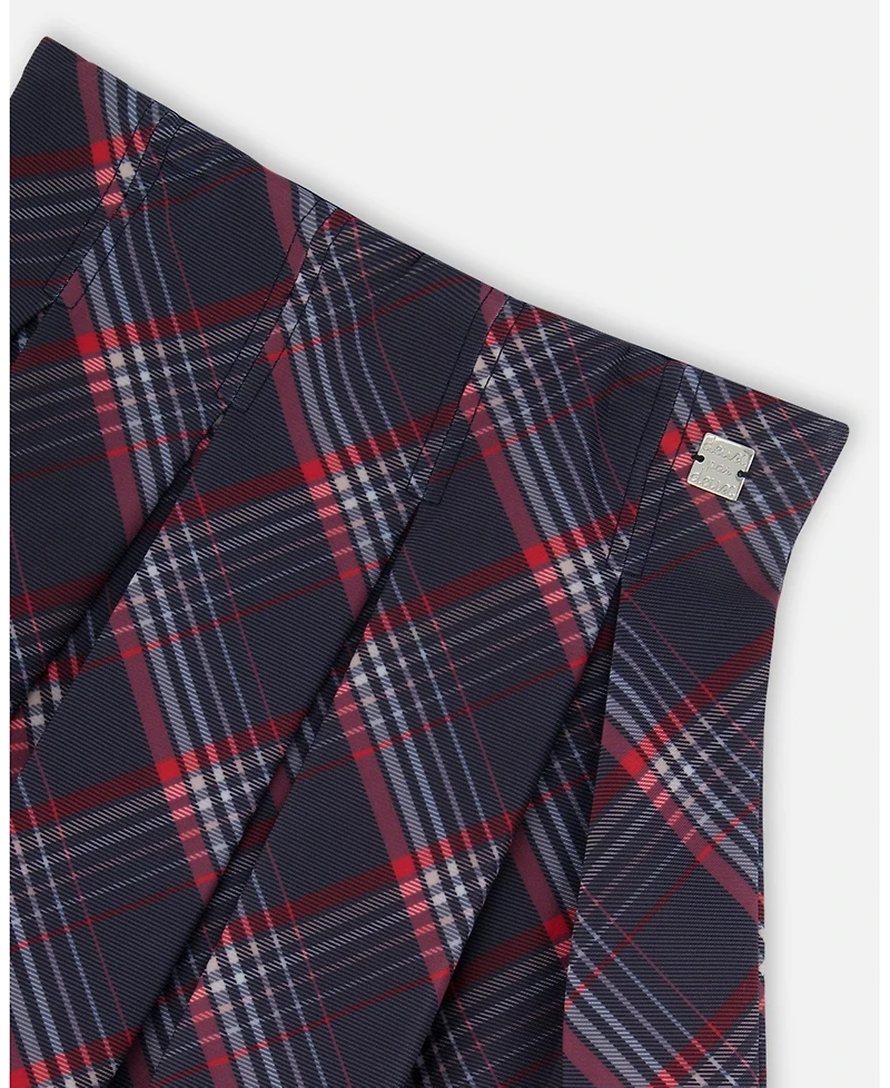 Deux par Girl Pleated Milano Skirt Red and Navy Plaid - Child