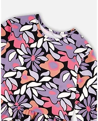Deux par Girl Jersey Dress Black Retro Flower Print - Child
