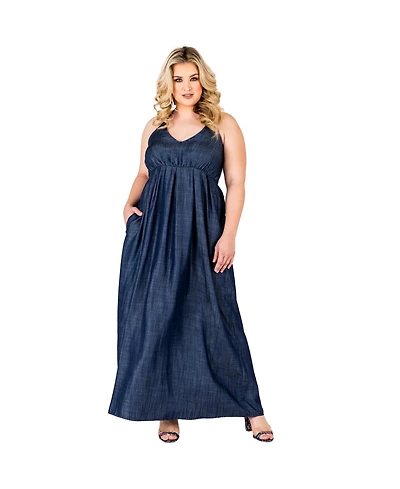 Standards & Practices Plus Tencel Denim Halter Neck Maxi Slip Dress