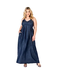Standards & Practices Plus Tencel Denim Halter Neck Maxi Slip Dress