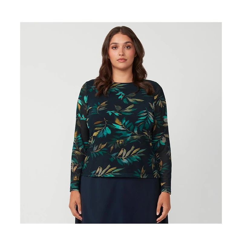Estelle Foliage Whisper Black Mesh Leaf Long Sleeve Top