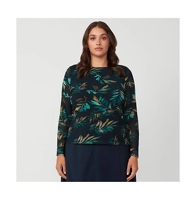 Estelle Foliage Whisper Black Mesh Leaf Long Sleeve Top