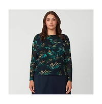 Estelle Foliage Whisper Black Mesh Leaf Long Sleeve Top