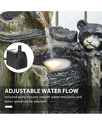 Outsunny 3-Tier 22.8" Outdoor Waterfall Fountain with Led Lights, Pump