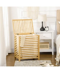 Homcom Bamboo Hamper Laundry Basket with Lid Portable Removable Bag Natural