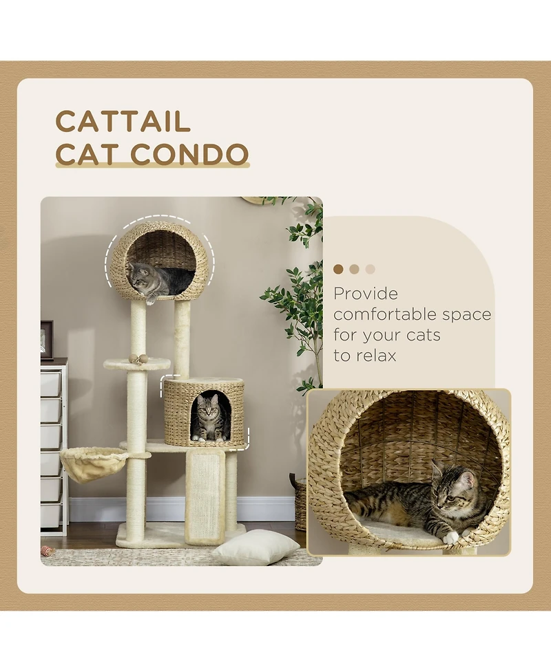 PawHut 59 Inch Cat Tree for Indoor Cats with Cat Condo, Hammock,