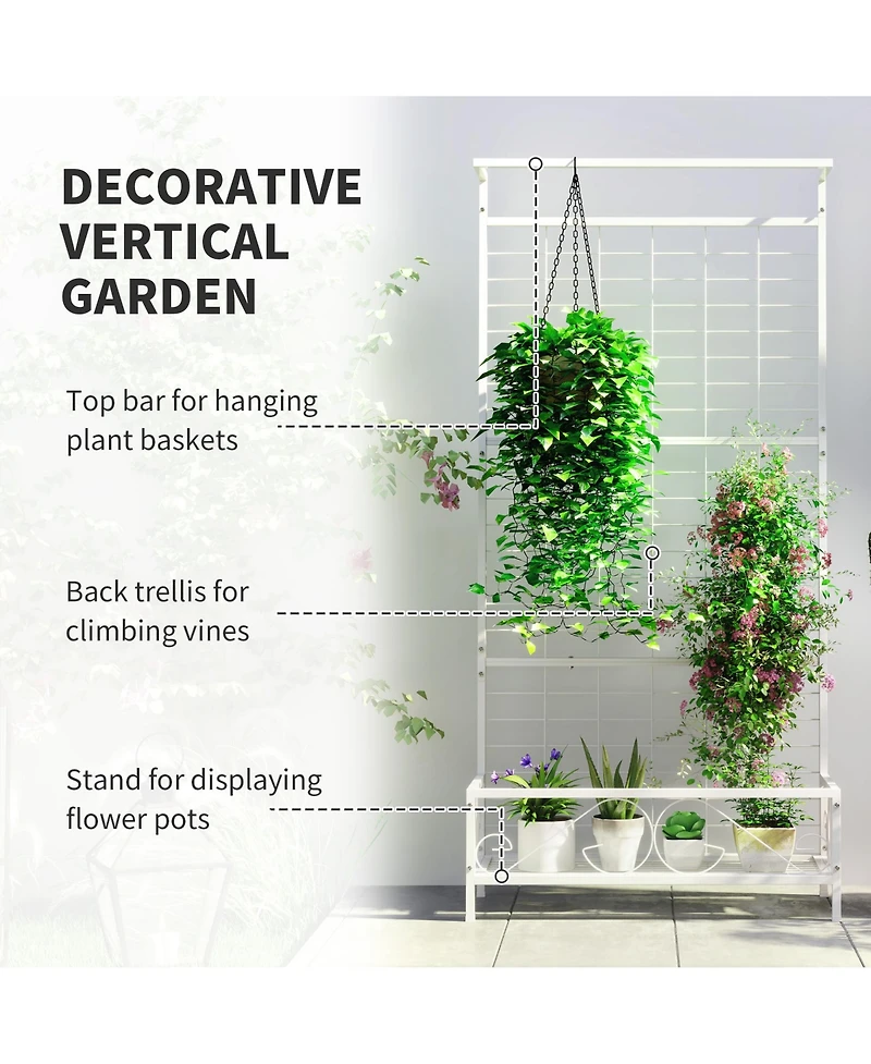 Outsunny 74" Tall Metal Plant Sd with Trellis and Hanging Bar,