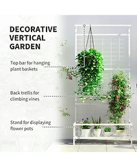 Outsunny 74" Tall Metal Plant Sd with Trellis and Hanging Bar,