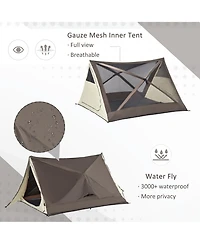 Outsunny 2-3 People Pop Up Camping Tent Waterproof Automatic Instant Tent Portable Cabana Beach Tent with Rainfly, Carry Bag, Windows and Doors, Outdo