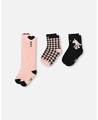Deux par Girl 3-Pack Knit Socks Black and Pink - Toddler|Child