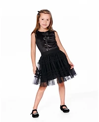 Deux par Girl Sleeveless Bi-Material Velour and Mesh Dress Black - Child