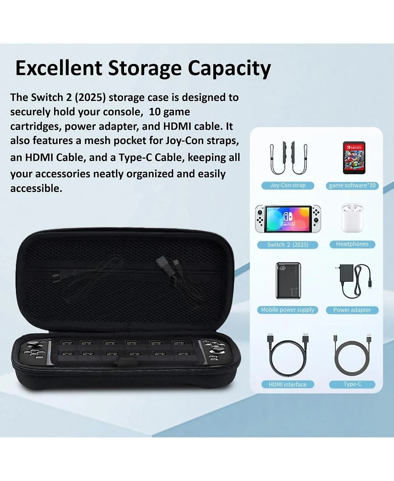 Nbcp Carrying Storage Case for Switch 2, Durable Hard Shell Messenger Bag, Soft Lining, 8 Game Card Slots, Protective Travel Storage