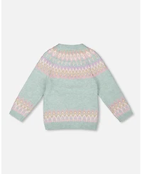 Deux par Toddler Girls Sweater with Norwegian Jacquard Turquoise Blue - Toddler|Child