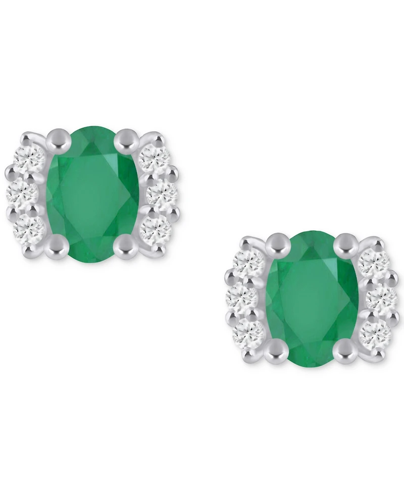 Macy's Emerald (1 ct. t.w.) & Diamond (1/6 Bracket Stud Earrings 10k Gold (Also Ruby, Sapphire, Tanzanite)