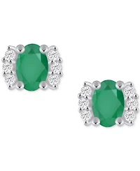 Macy's Emerald (1 ct. t.w.) & Diamond (1/6 Bracket Stud Earrings 10k Gold (Also Ruby, Sapphire, Tanzanite)
