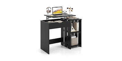 Mecale Space Saving Computer Desk with Hidden Compartment and Open Storage Shelves