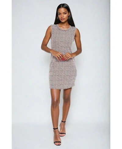 Bebe Women's Cap Sleeve Dress Boucle, Pink, XLarge
