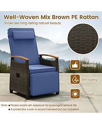 Gymax 2PCS Patio Rattan Lounge Chair Pe Wicker Recliner w/ Adjustable Backrest & Footrest